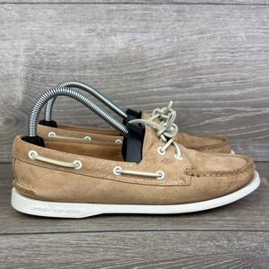 Sperry Top Sider Authentic Original Women’s Sz 8.5 Tan Leather 2-Eye Moccasins